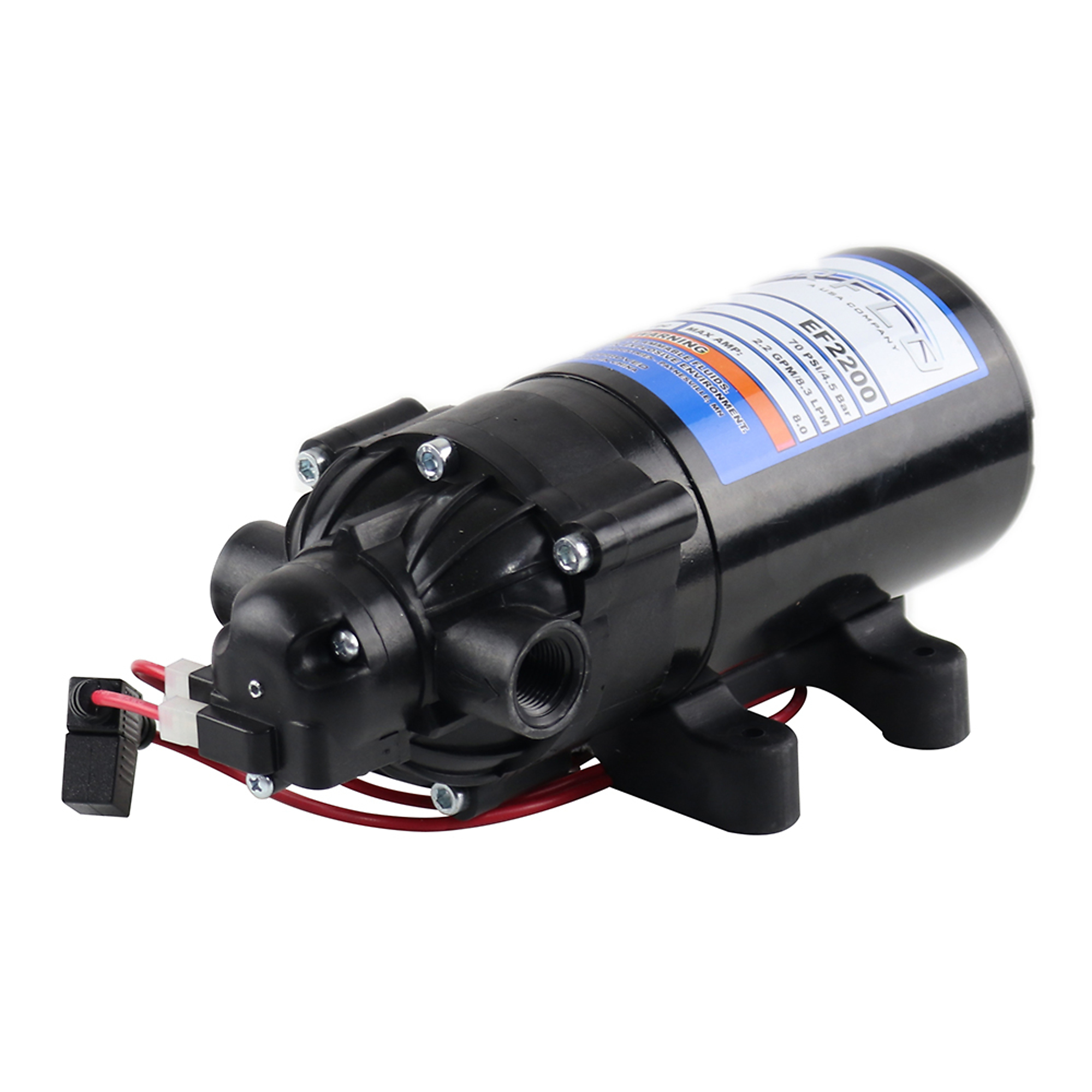 Everflo 12V On-Demand Diaphragm Pump - 2.2GPM, 70 PSI Max, 3/8" FNPT Ports, Model# EF2200-BOX